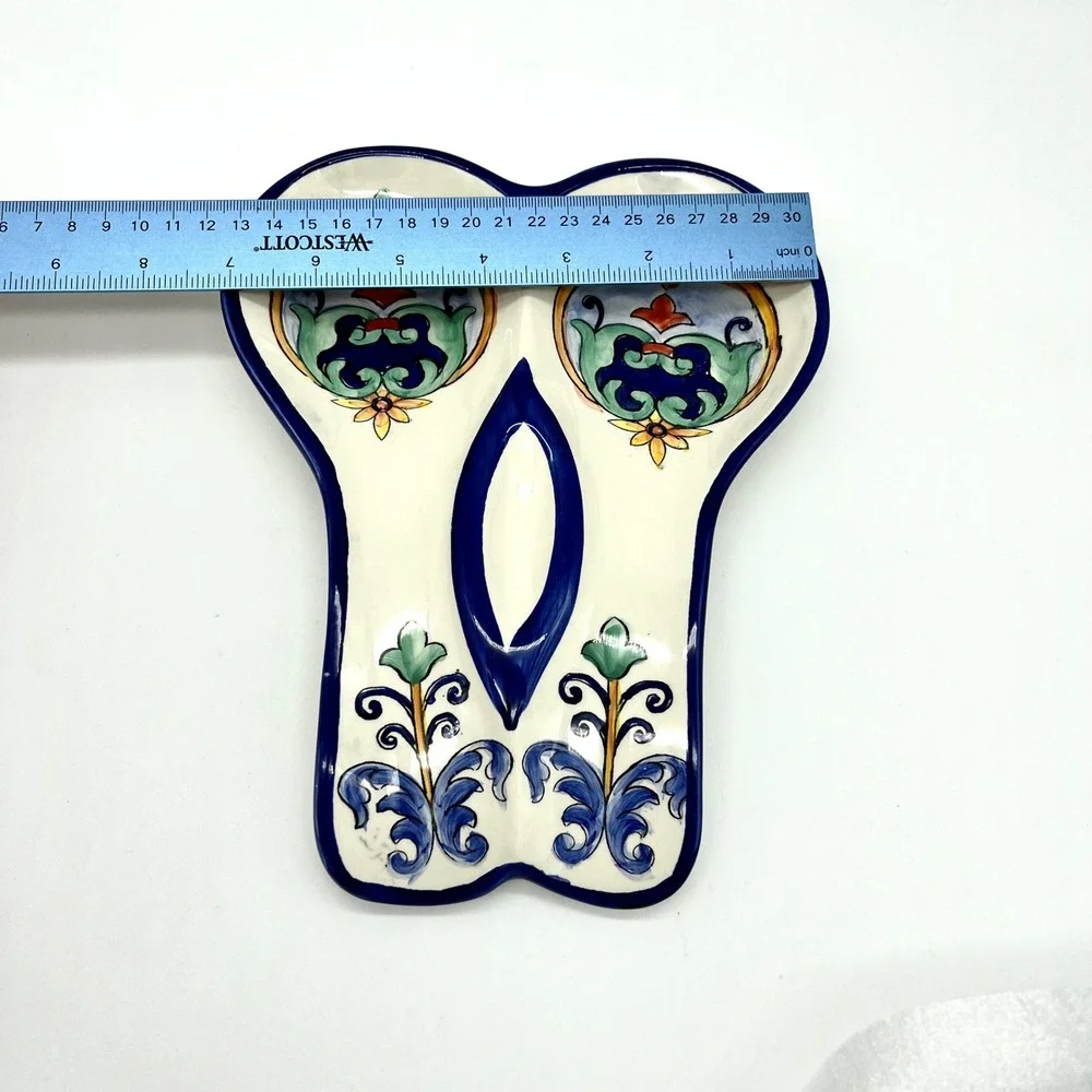 Aqua Jade Moroccan Spoon Rest Ceramic Hand Painted‎ Kitchen Decor